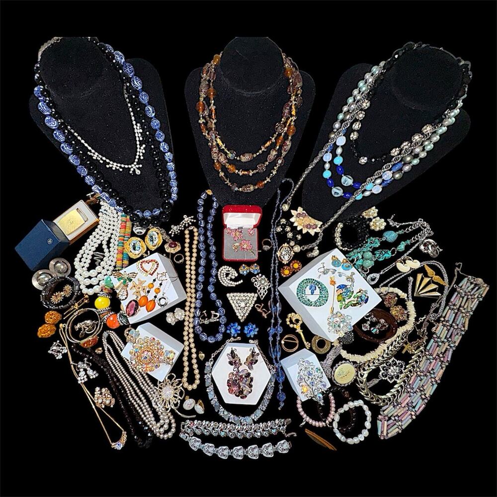 Antique Vtg to Now Rhinestone Costume Jewelry Lot 96+ Pcs Vendome Germany Silver